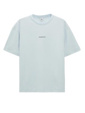 Zara Pale Blue Minimal Logo Crewneck T-Shirt